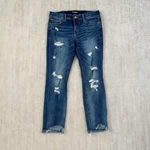 Express Blue Mid Rise Skinny Ankle Ripped Jeans 8